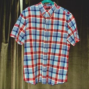 Jake Spade Red, White, Blue Plaid Short Sleeve Casual Button Down Shirt L